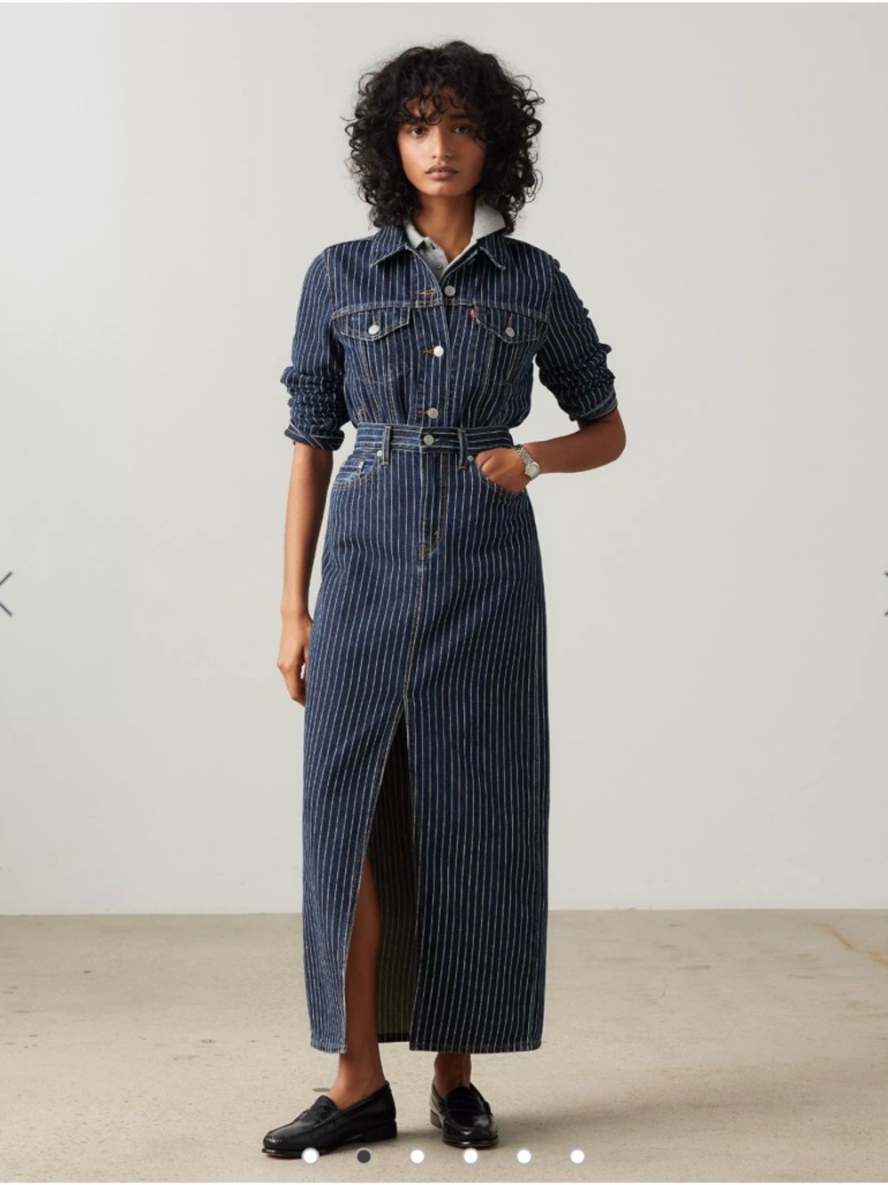 🔥SOLD🔥NWT Levis Ankle Column Skirt Womens Dark Wash Pinstripe Midi Skirt $98 RT